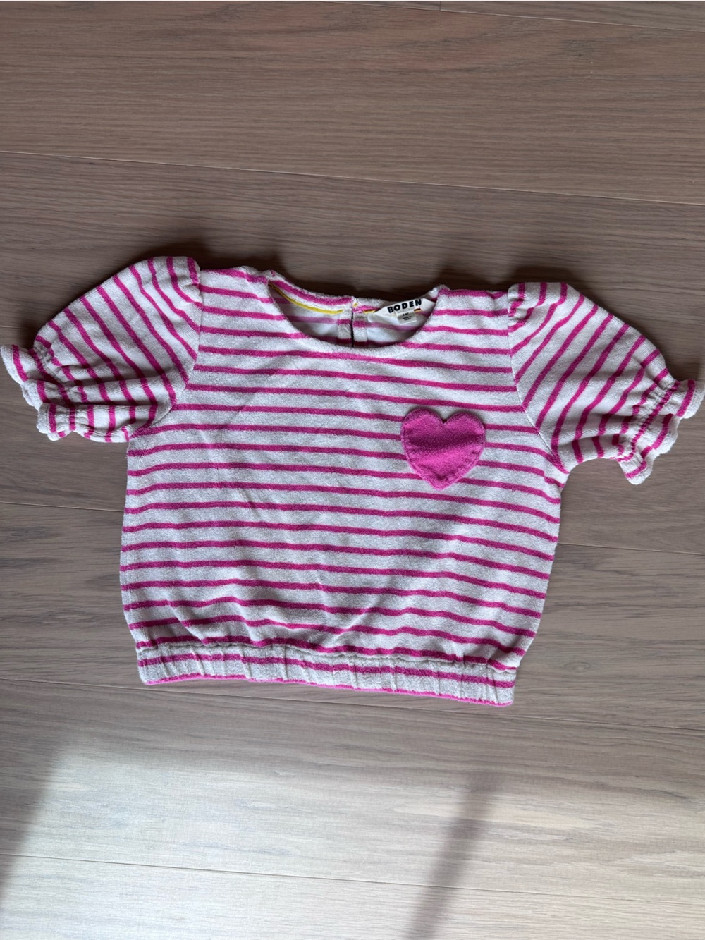 Mini Boden Pink & White Striped Tee with Heart Patch